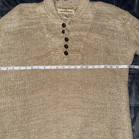 Vintage Midwest Traders Fisherman Oversized Sweater Henley Beige Birdseye Sz M - Picture 6 of 8